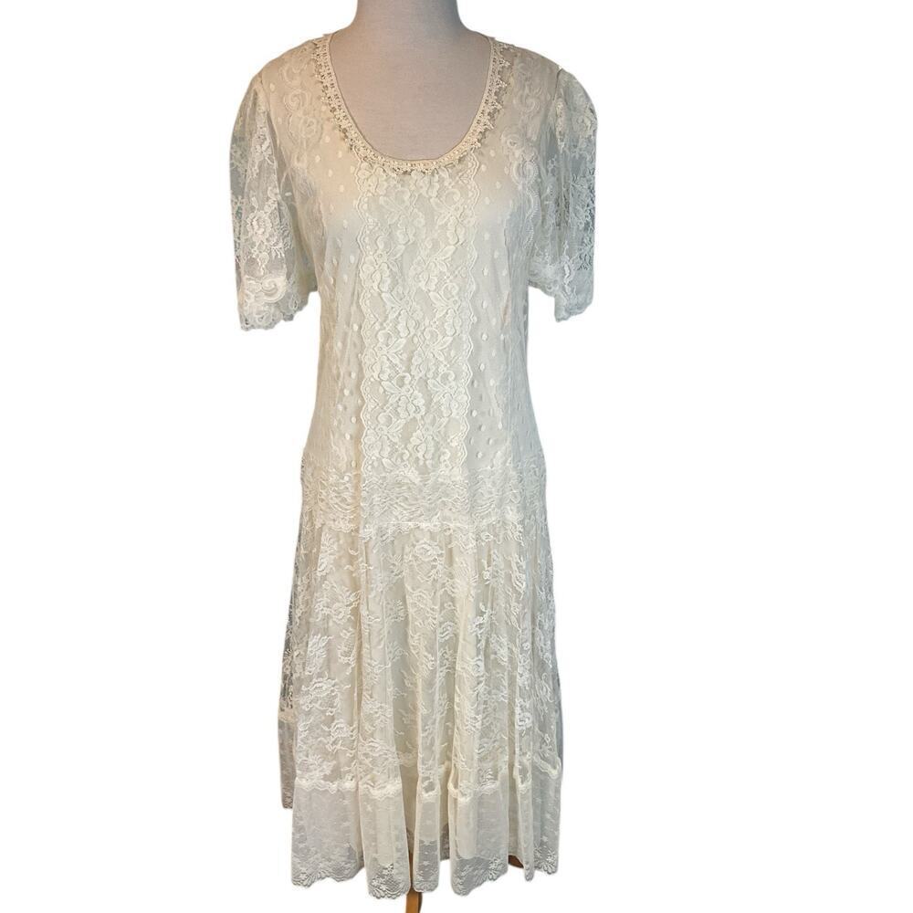 Vintage Off White 2 Piece 70's Gown No Size No Brand Excellent Condition Lace